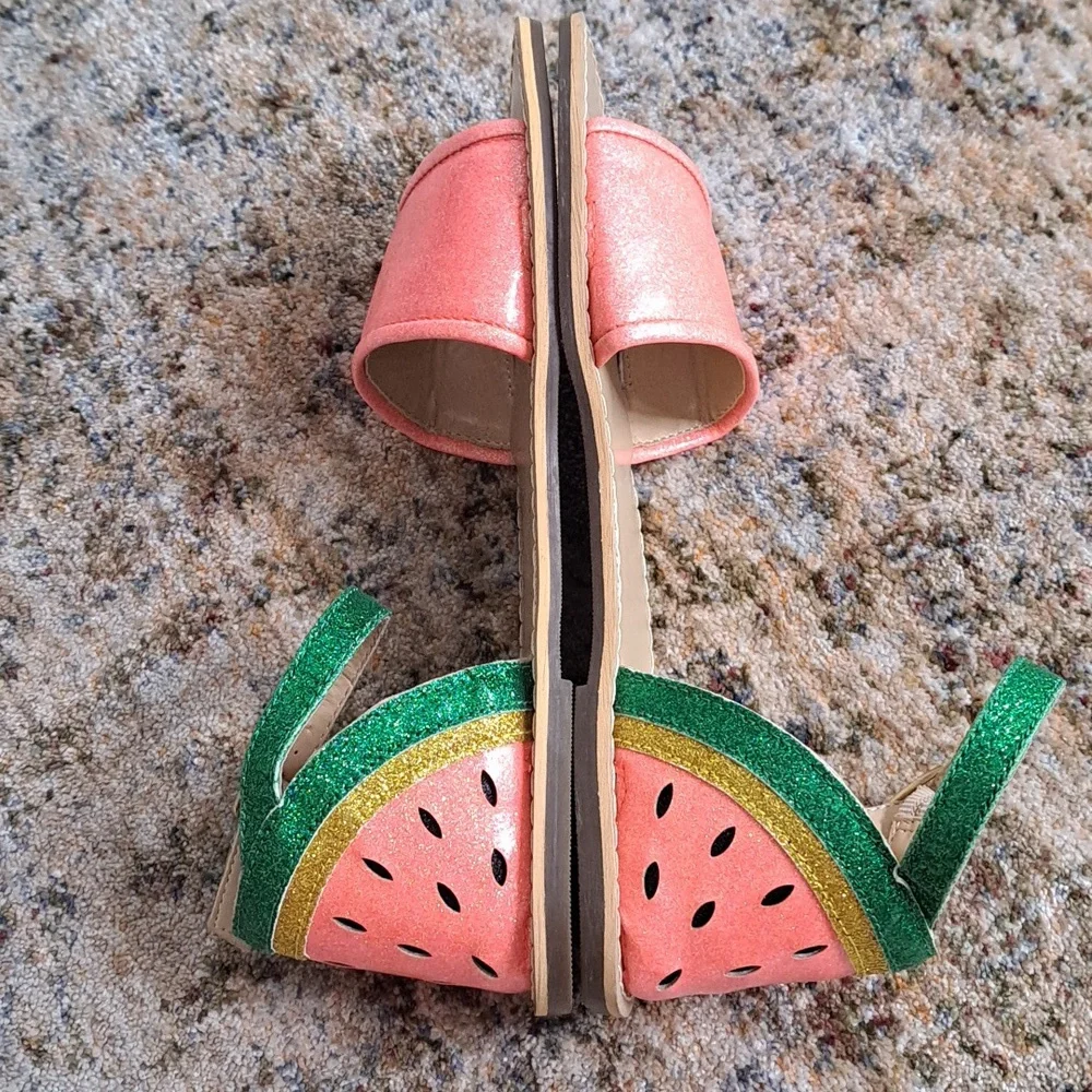 Crewcuts Girls Sandals K5 Glitter Watermelon Sparkly Straps Flats